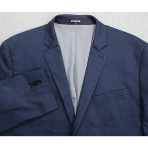 Express Blazer Mens 48R Blue Cotton Blend Stretch Slim Lined 2 Buttons